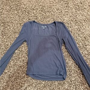 Ribbed Square Neck Long Sleeve Top - Black